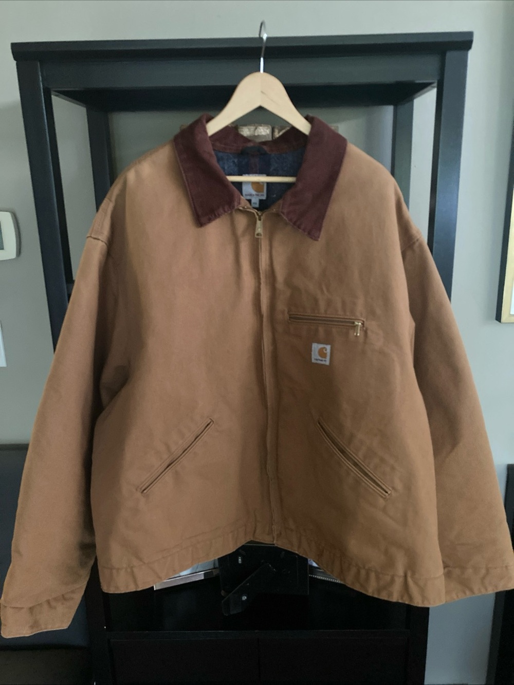Carhartt Men’s Brown Duck Jacket with Dark Brown Corduroy Collar blanket lined